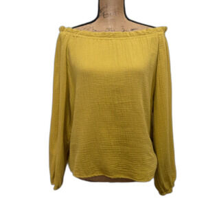 C&C California Off Shoulder Blouse Long‎ Sleeve Cotton Gauze Yellow Size Large